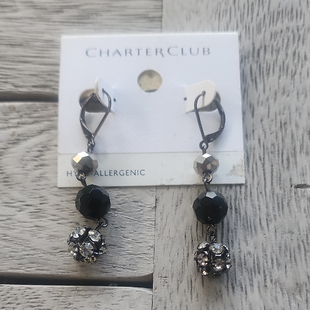 Charter Club Black and Silver Dangle Earrings